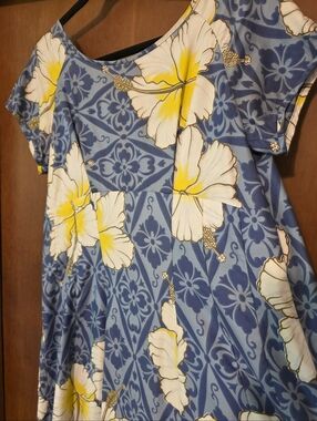 Vintage Hawaii Muumuu Hawaiian Quilt Print Mu'umu'mu Dress L